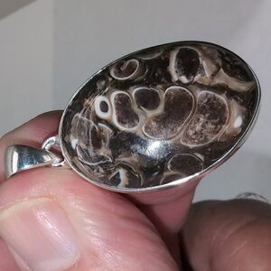 Brown and Cream Fossil Stone Pendant Necklace - Women Jewelry